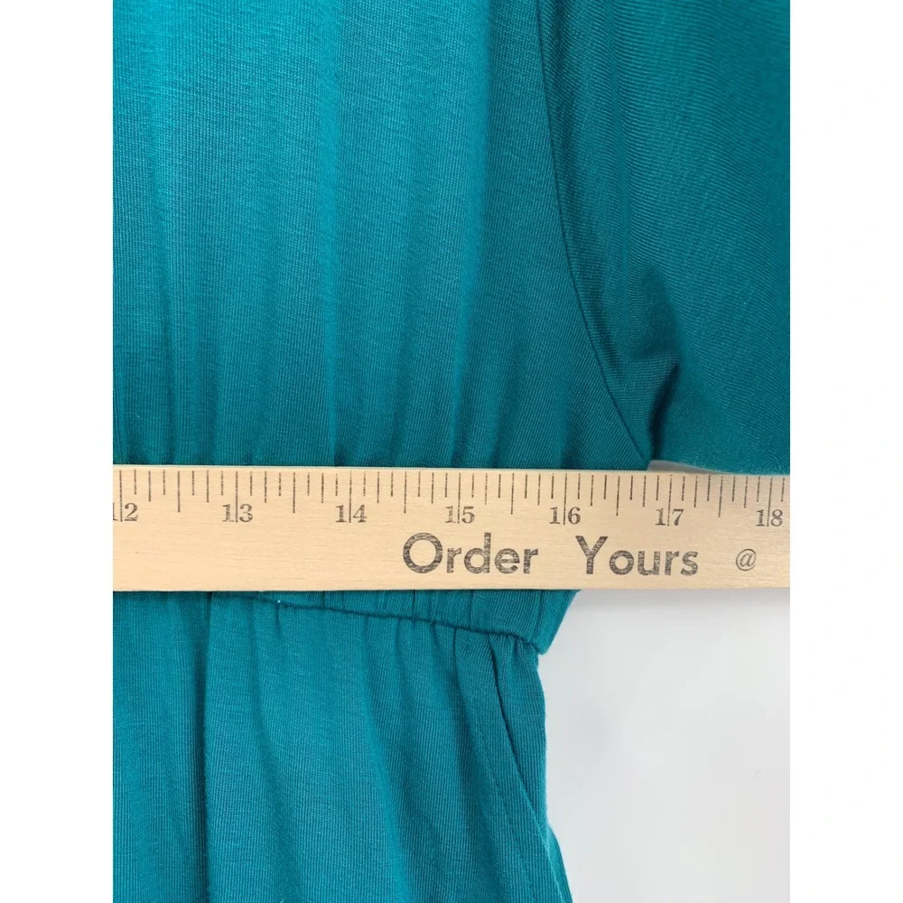 Garnet Hill Dress Womens Large Teal Puff Sleeve Belted Pockets Fall Soft Cozy